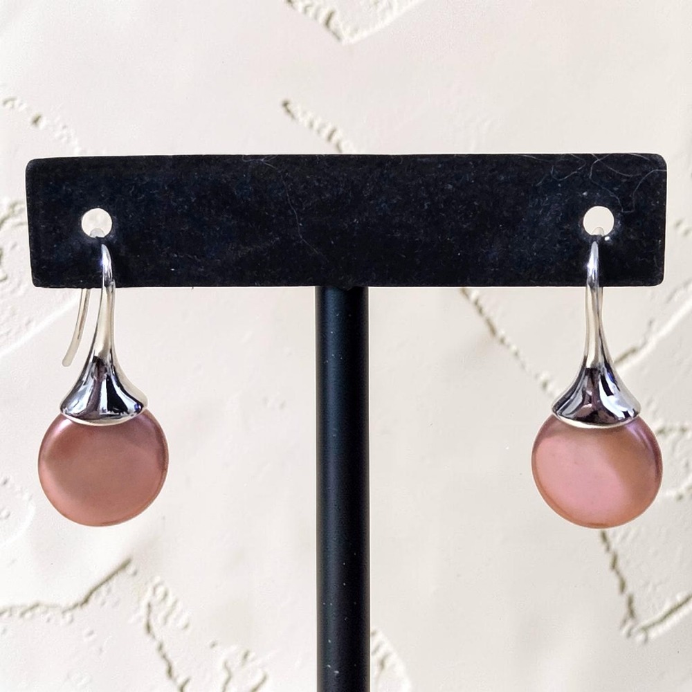 HONORA Pink Button Pearl Drop Earrings Sterling Silver Rose Gold Vintage
